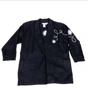 Black Blazer with White Floral Embroidery
